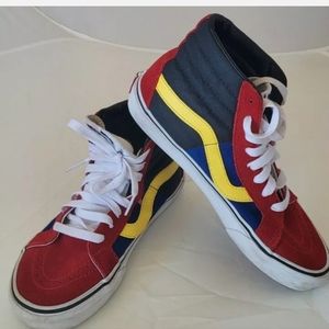 Vans Old Skool High Tops Red Blue Multicolor Mens 6. Womens 7.5